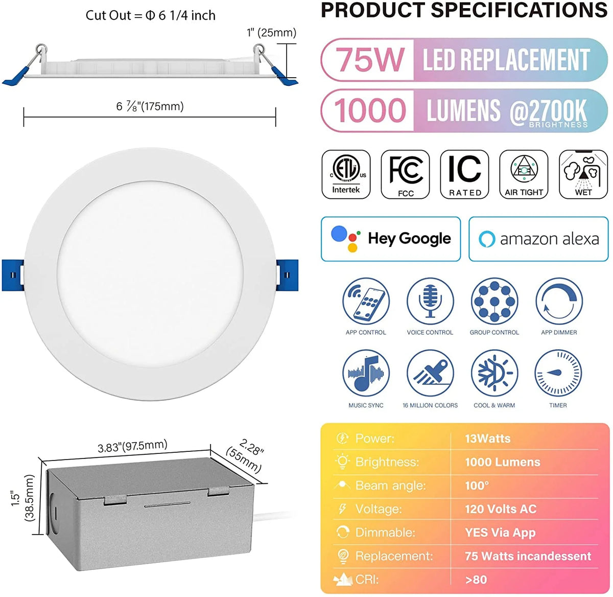 4 Packs White Recessed Canless Wafer Downlight X601655