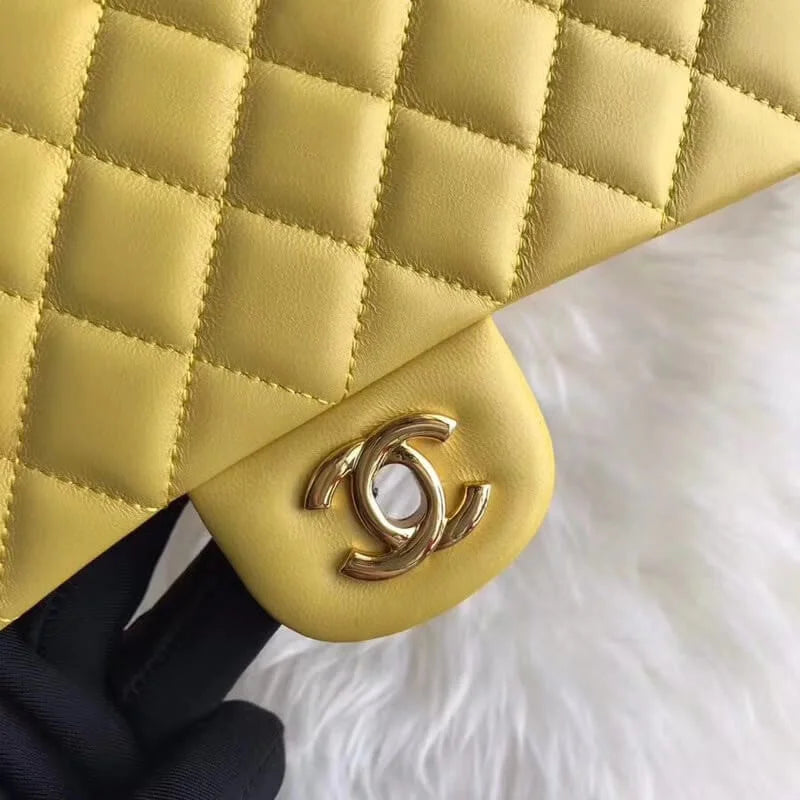 Yellow Lambskin Leather Flap Bag M4629