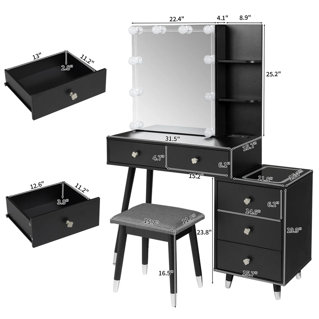 Black Vanity Table with Lighted Mirror Y639