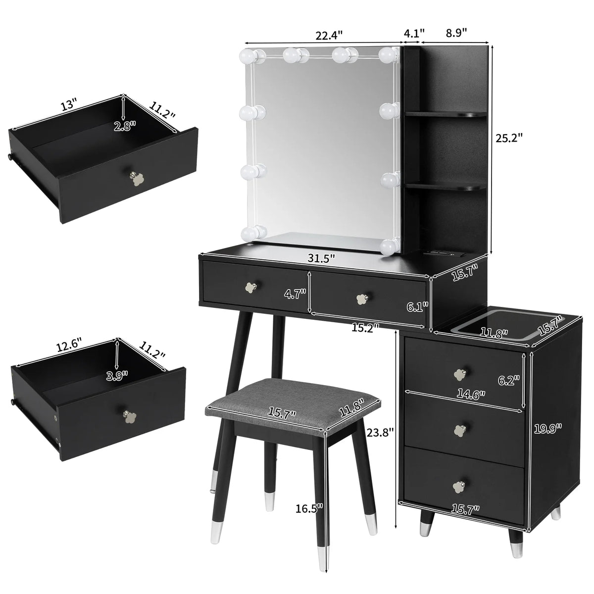 Black Vanity Table with Lighted Mirror Y639