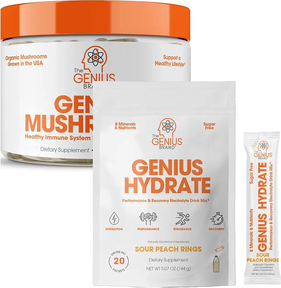 Hydration & Wellness Bundle Stick Pack Powder Drink Mix & Mushroom Supplement Capsules T1369