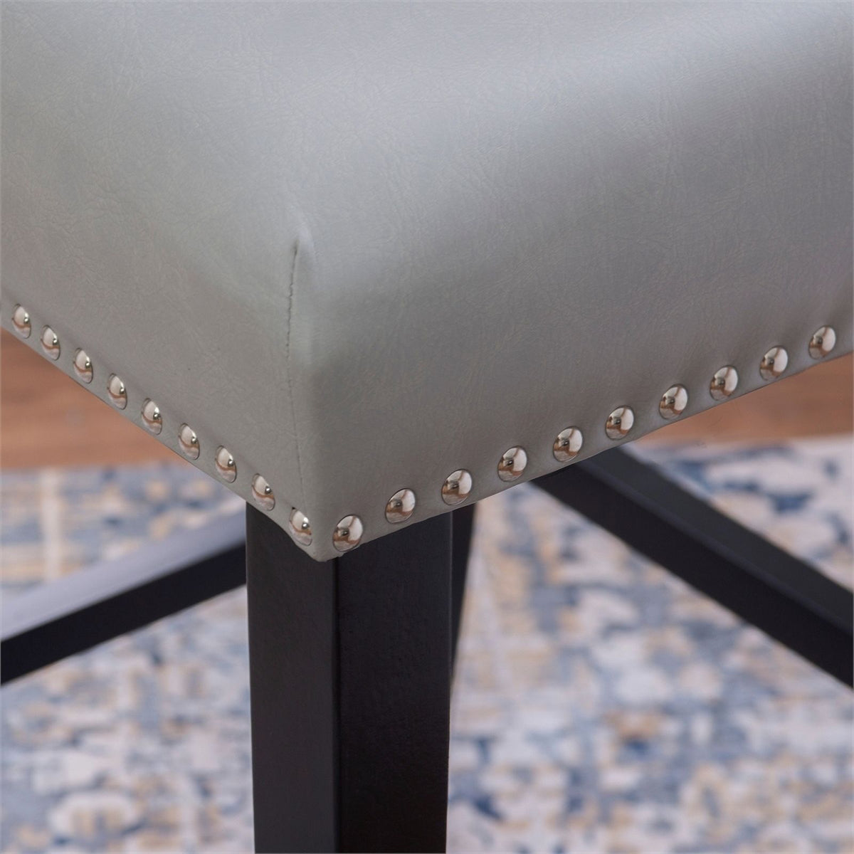 30" Faux Leather & Wood Bar Stool in Dove Gray/Black U301910