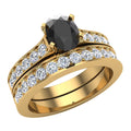 Oval Cut Cathedral Accent 14K Gold Wedding Ring Set D69616
