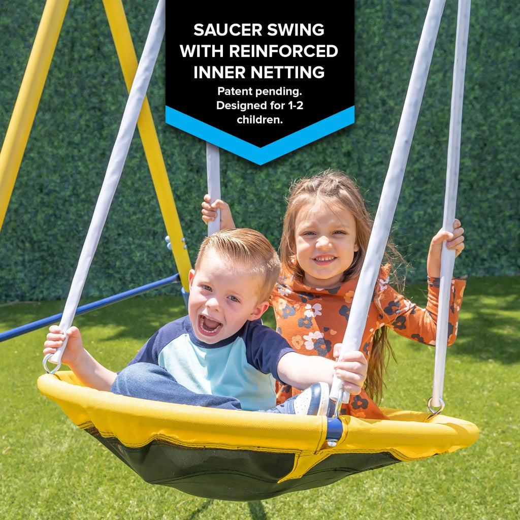 Metal Swing Set with 2 LED Swings and Saucer Swing A450864