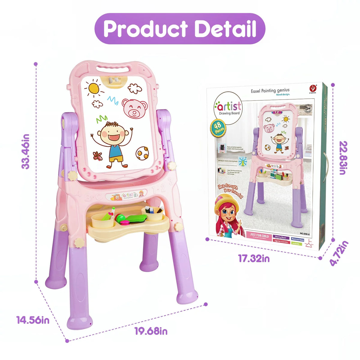 Pink Double-side Standing Art Easel for Kids R714