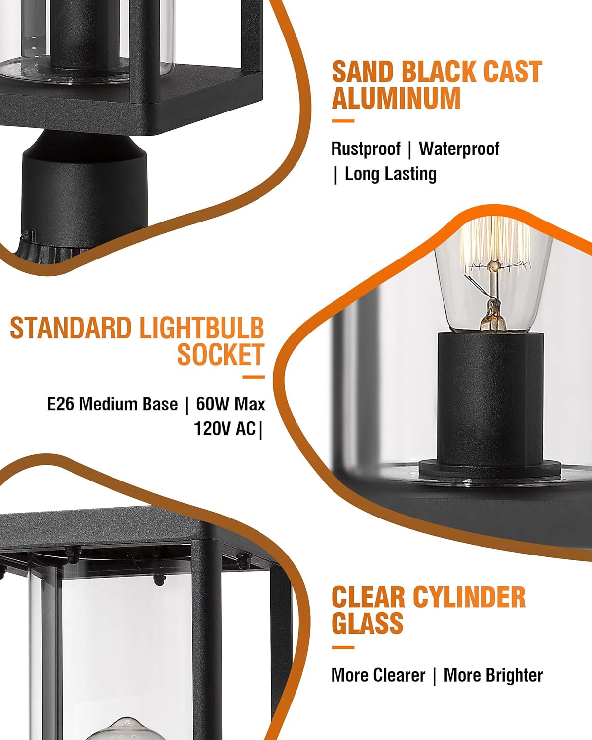 Set of 2 Black Cast Aluminum Outdoor Post Lantern with Clear Glass M4285