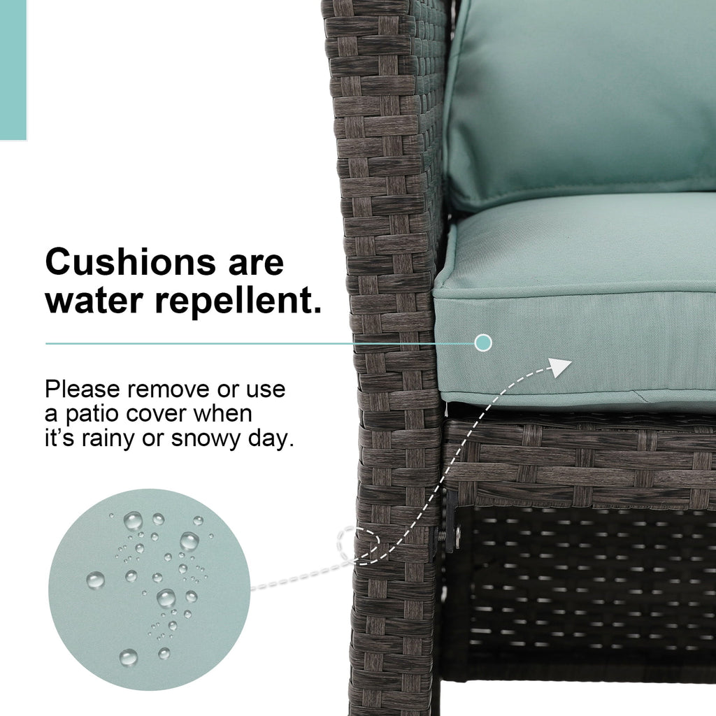 Grey Rattan 2-Piece Outdoor Patio Furniture Set with Green Cushions Q1166