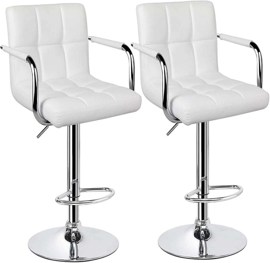 White Bar Stools Set of 2 with Arms Swivel Counter Height Adjustable Bar Stool with Back X18932