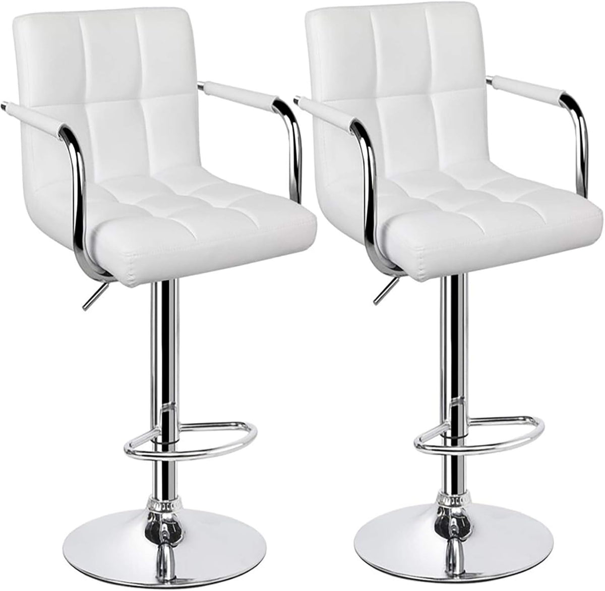 White Bar Stools Set of 2 with Arms Swivel Counter Height Adjustable Bar Stool with Back X18932