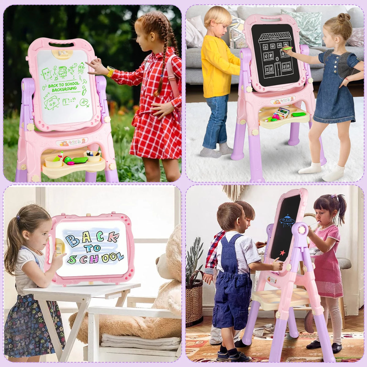 Pink Double-side Standing Art Easel for Kids R714