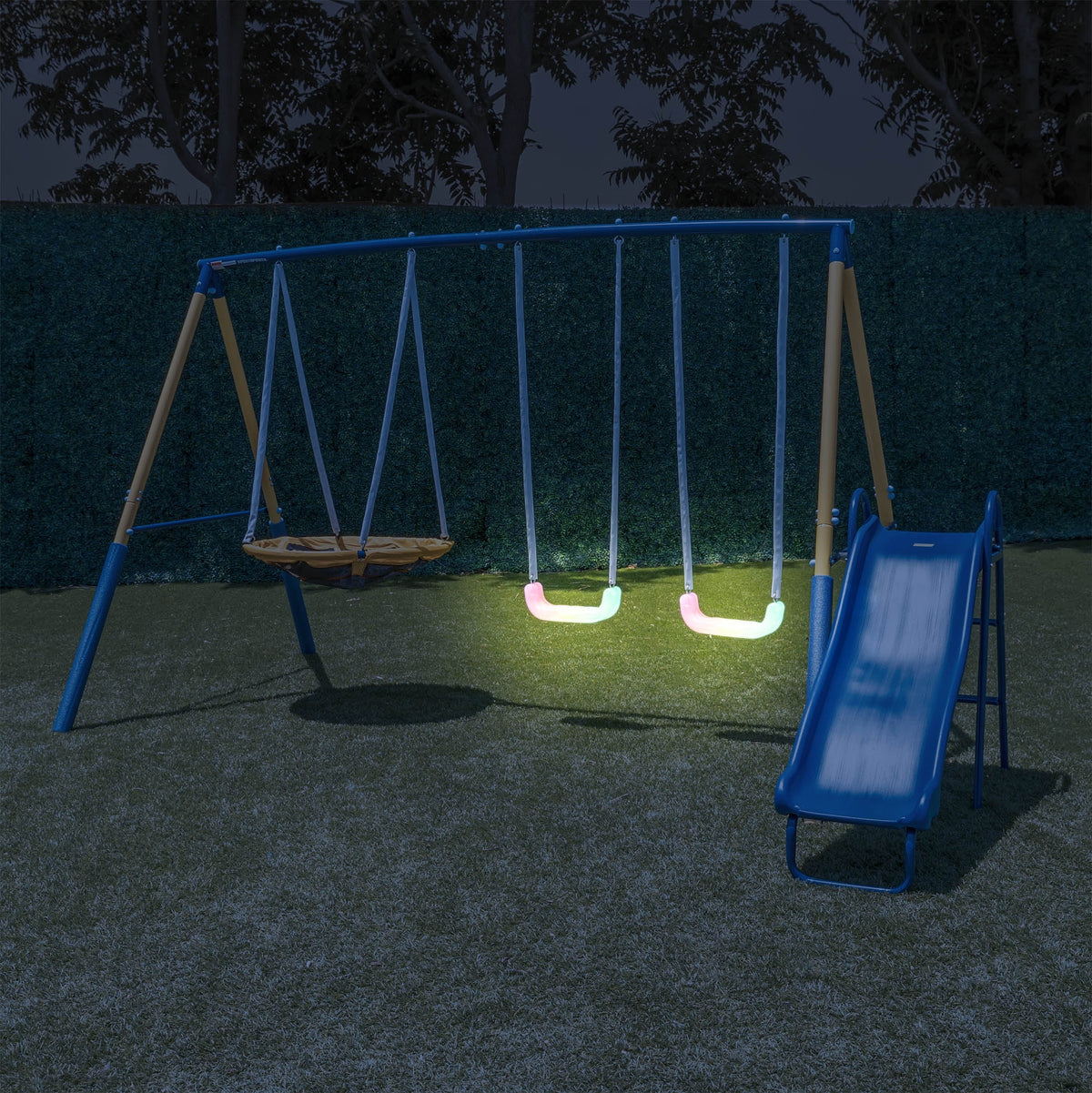 Metal Swing Set with 2 LED Swings and Saucer Swing A450864