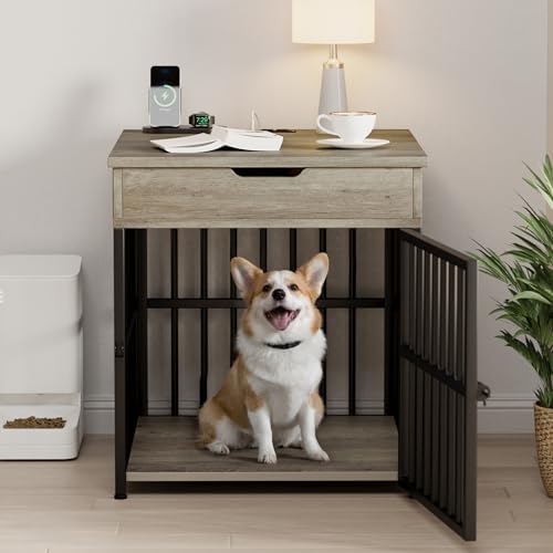 Wooden Dog Crate Furniture with Flip Top Drawer S39223