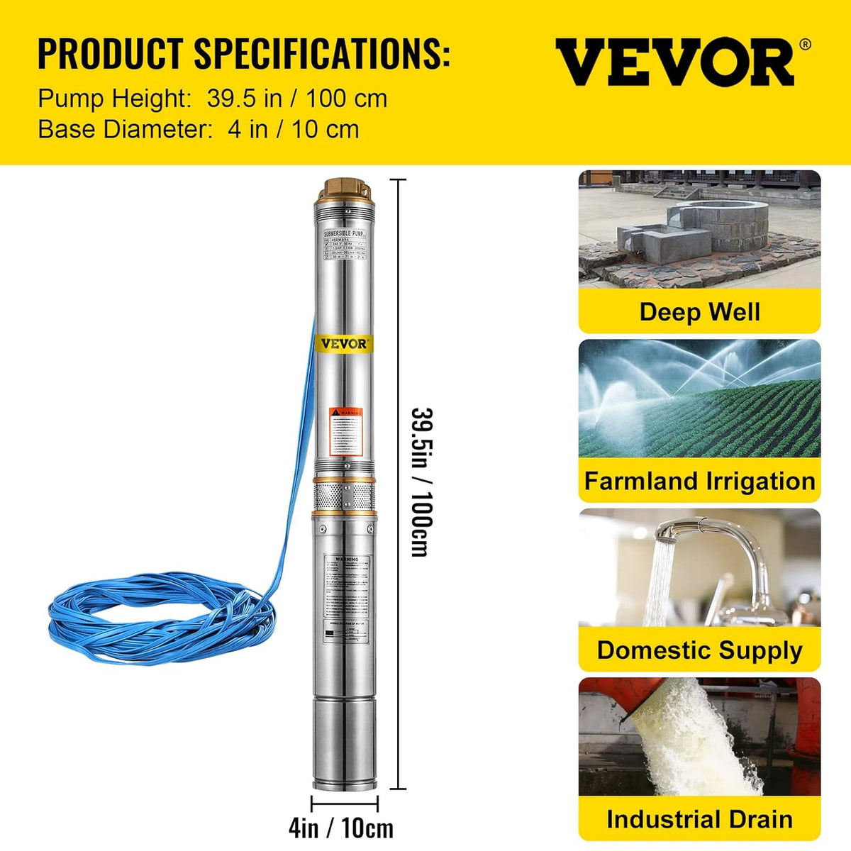 Stainless Steel Submersible Well Pump 1.5 HP 110V 131ft Cable 24GPM C2216