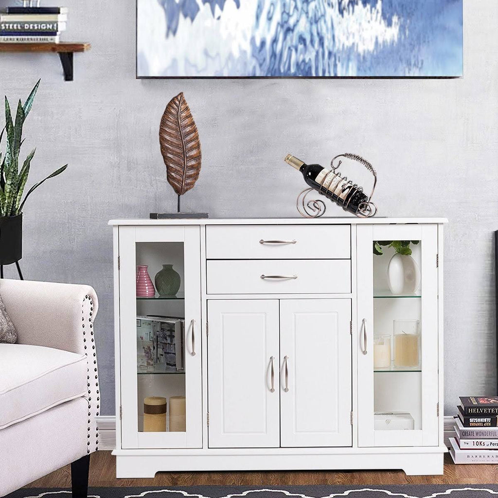 White Buffet Storage Cabinet with Glass Door Drawers H67228