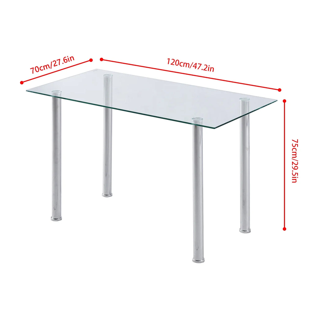 5 Piece Glass Top Dining Table Set with 4 White PU Leather Chairs Q1045