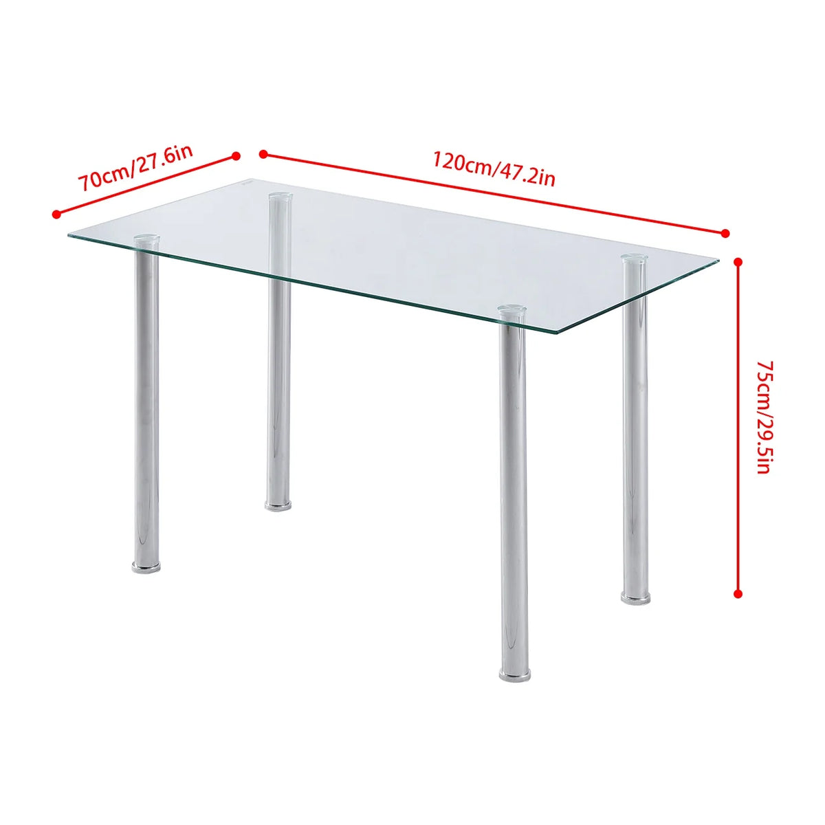 5 Piece Glass Top Dining Table Set with 4 White PU Leather Chairs Q1045