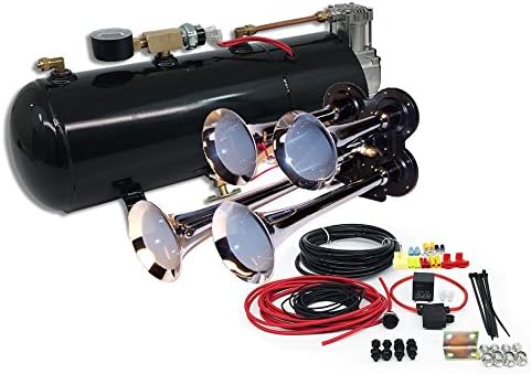 4 Trumpet Chrome Air Horn Kit with 110 PSI 12-Volt Air Compressor Tank W68400