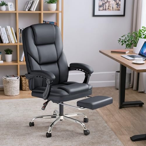 Brown Leather Ergonomic High Back Office Chair with Footrest F68656