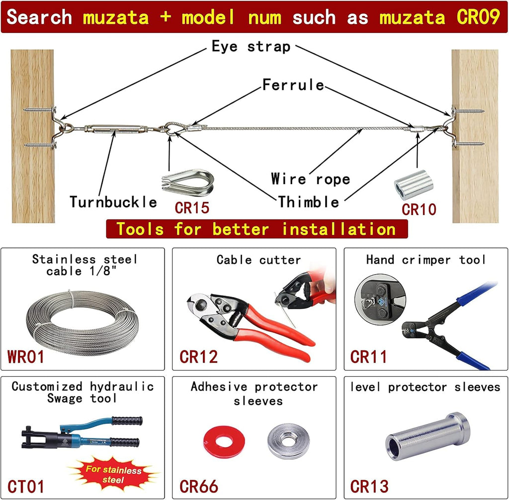 10 Set 1/8 Cable Railing Kit Hardware Heavy Duty Turnbuckle M5 Eye to Eye Stainless Steel I770756