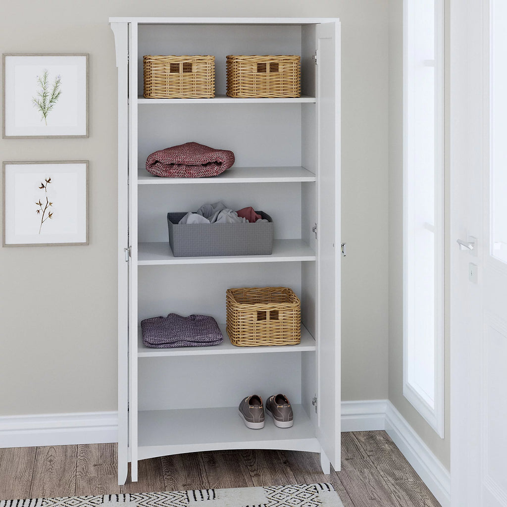 Pure White Tall Storage Cabinet with Doors D520513