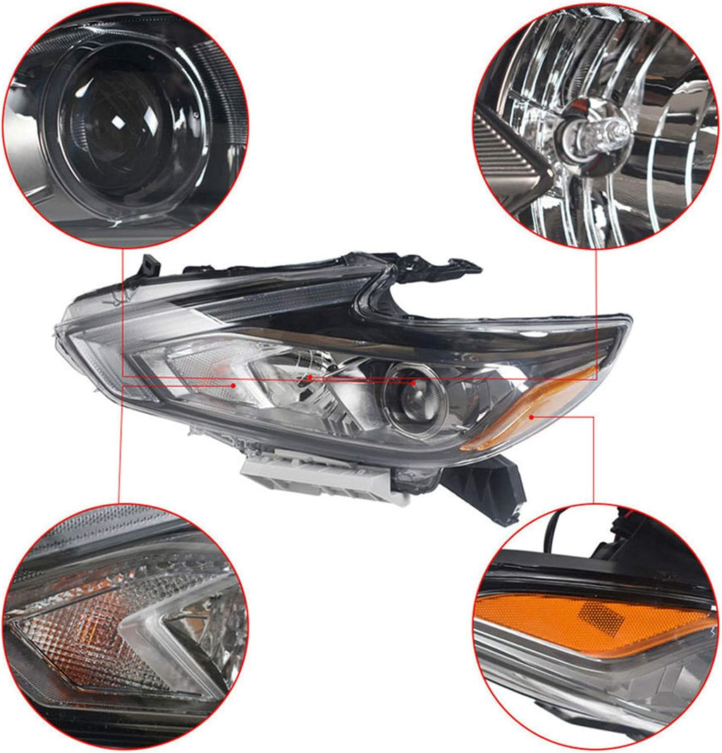Replacement Halogen Headlights for 2016 2017 2018 Nissan Altima Black Bezel Chrome Style Headlight Assembly W21510