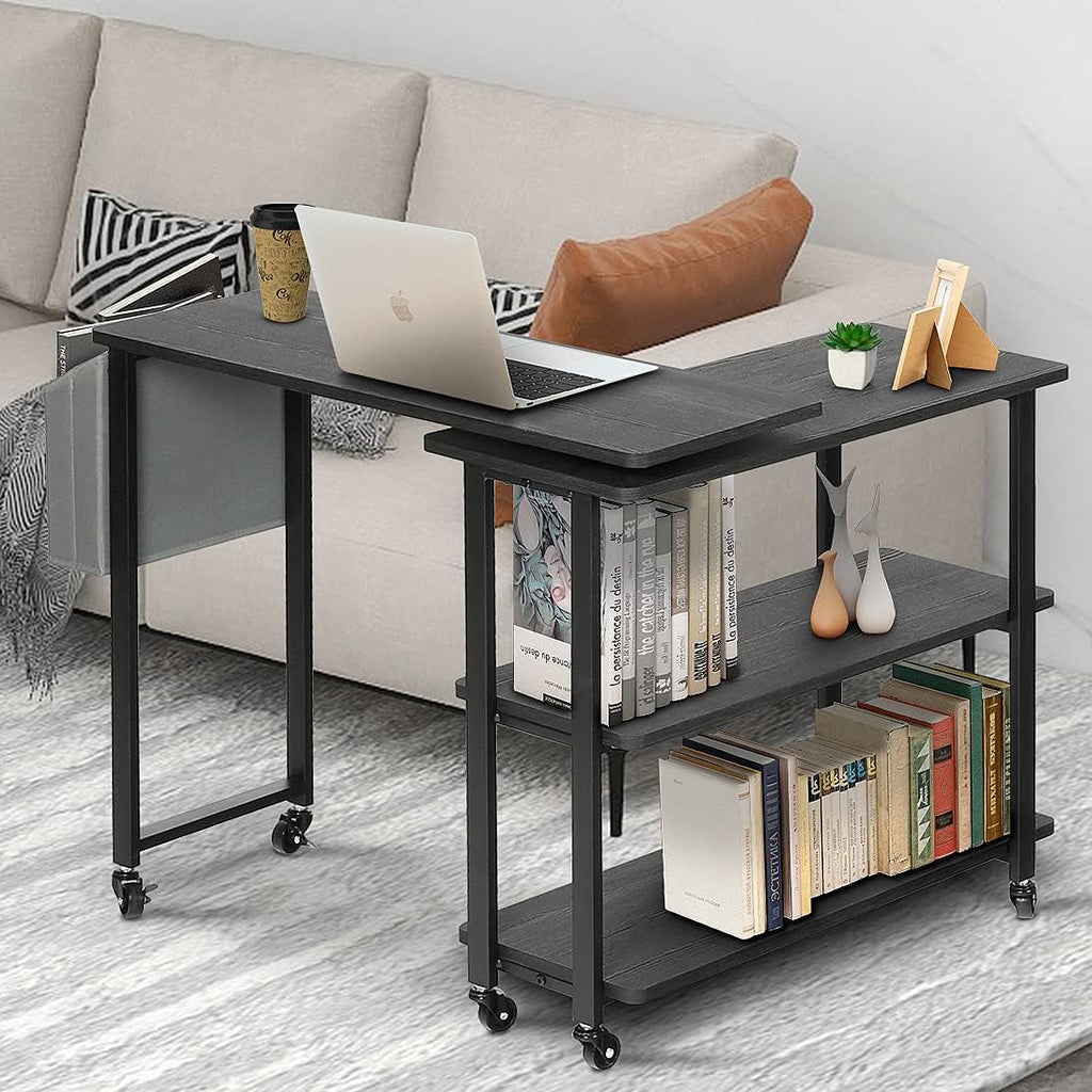 Sofa Side Table with Storage Bag, 6 Casters Walnut P549
