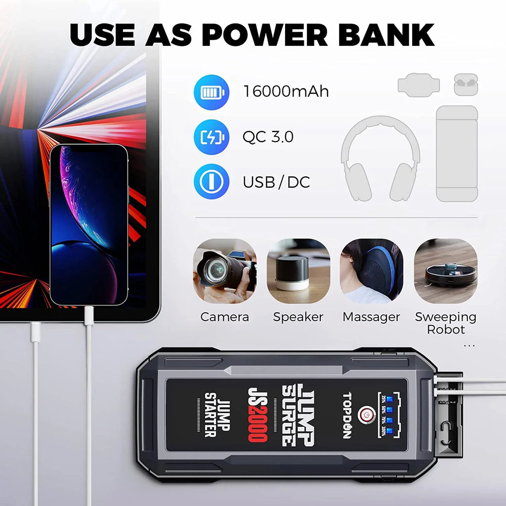 12V 2000A Peak Car Battery Charger Jump Starter R464