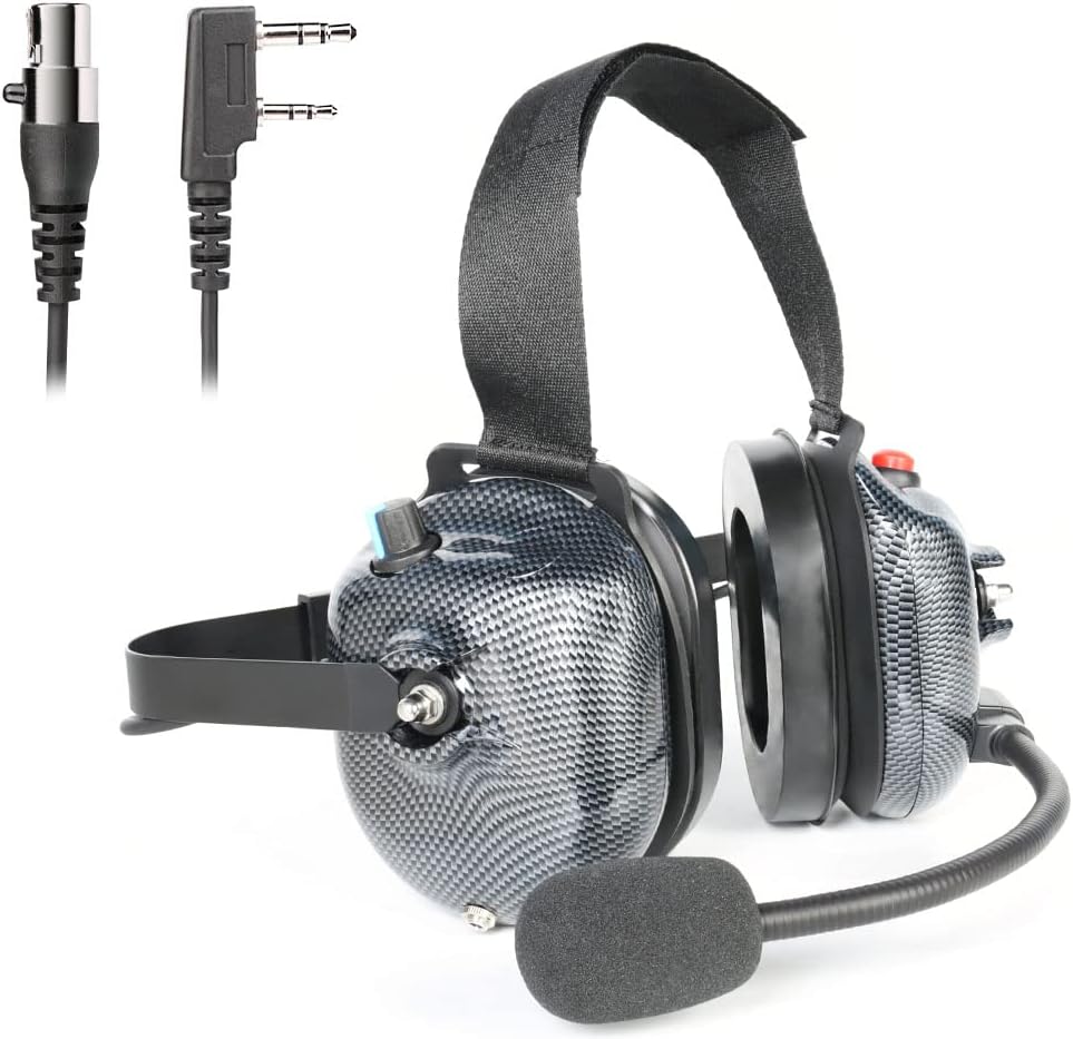 Carbon Fiber Style Behind The Head Two Way Radio Headset with Coil Cord Cable, Pack of 2 G1668