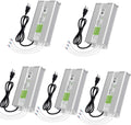 5 Pack Waterproof IP67 LED Power Supply Driver Transformer 300W 110V AC to 12V DC Low Voltage Output with 3-Prong Plug 3.3 Feet Cable U5354