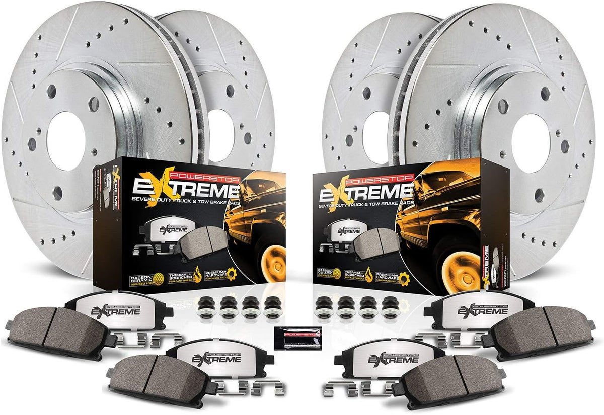 Front and Rear Carbon Fiber Ceramic Brake Kit with Drilled/Slotted Brake Rotors P34488