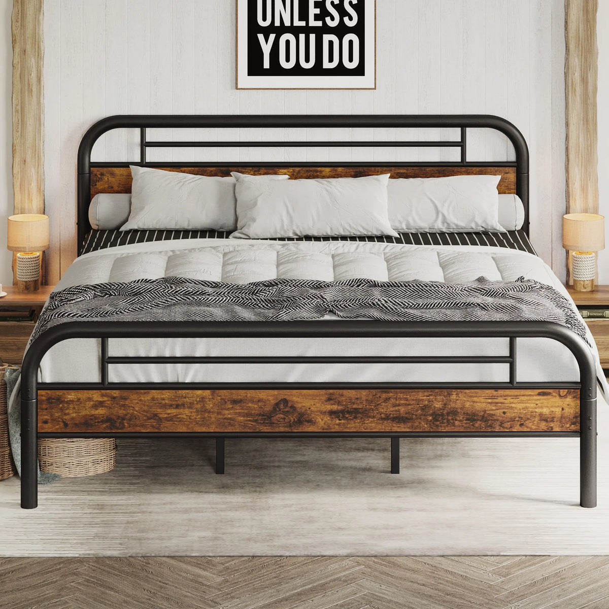 King Platform Bed Frame with Headboard X174379