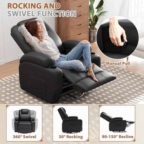 Brown Leather Swivel Rocker Recliner Chair M31772