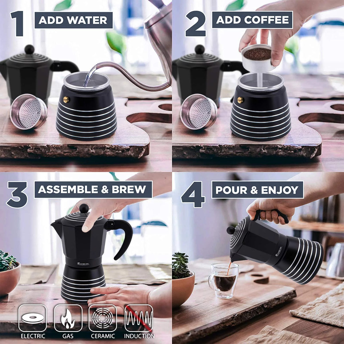 3 Cup Aluminum Stovetop Espresso Maker L985
