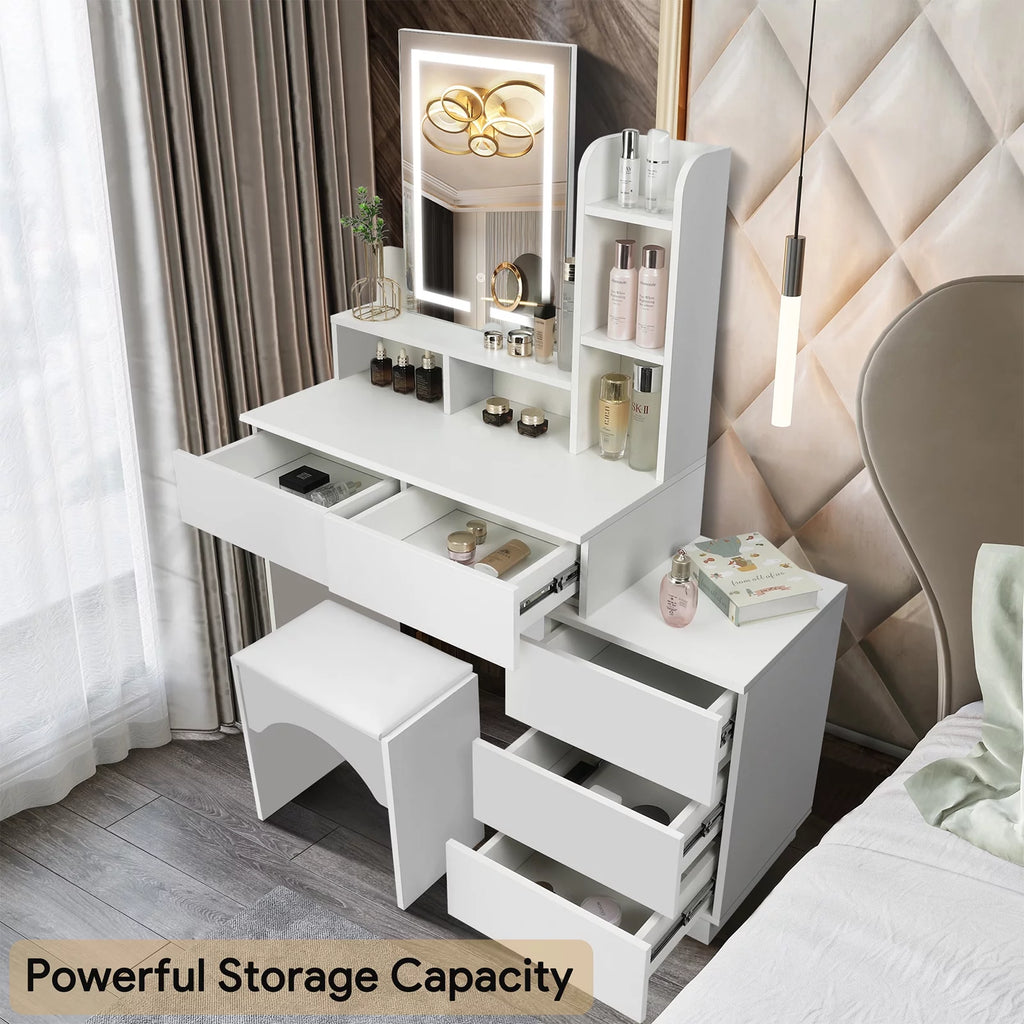 Vanity Table Set with Lighted Mirror and 5 Drawers H45191