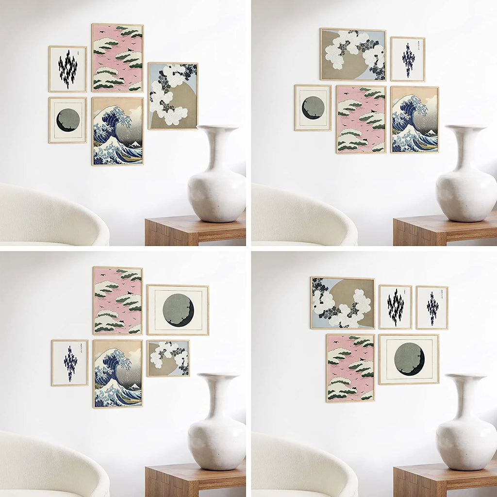 Set of 5 Wood Picture Frames, Two 8x10 Three 12x16 Beige Y930