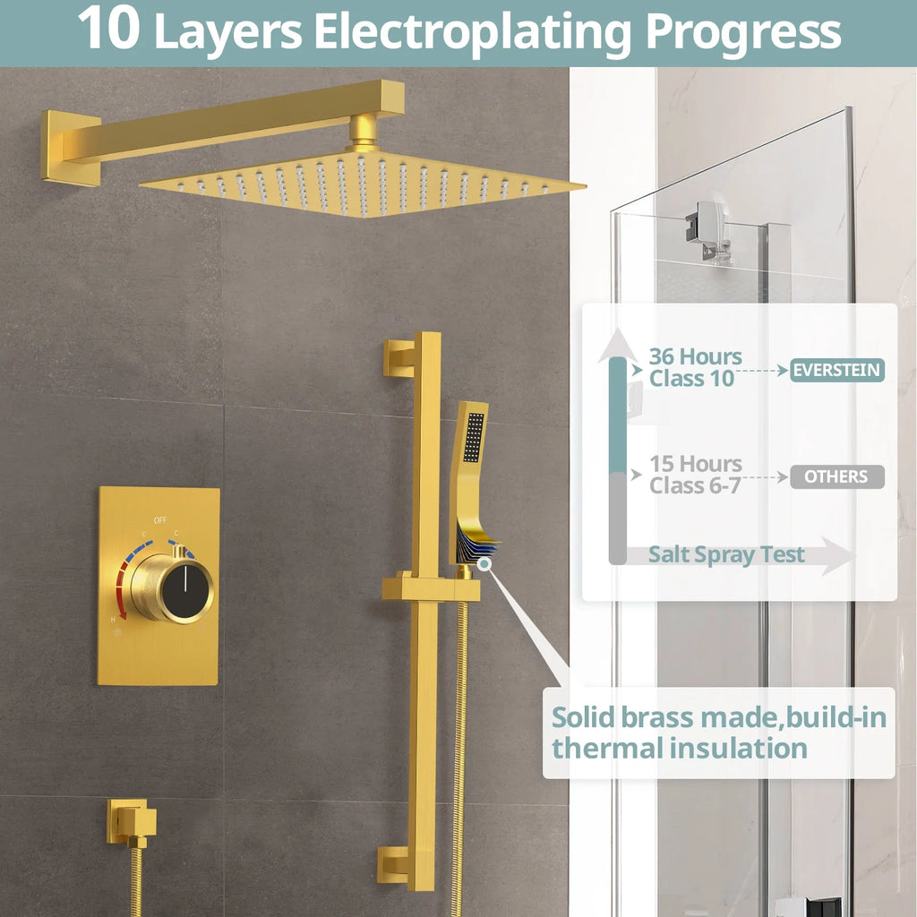 Brushed Gold Shower Faucet Set with Handheld Slide Bar W66751