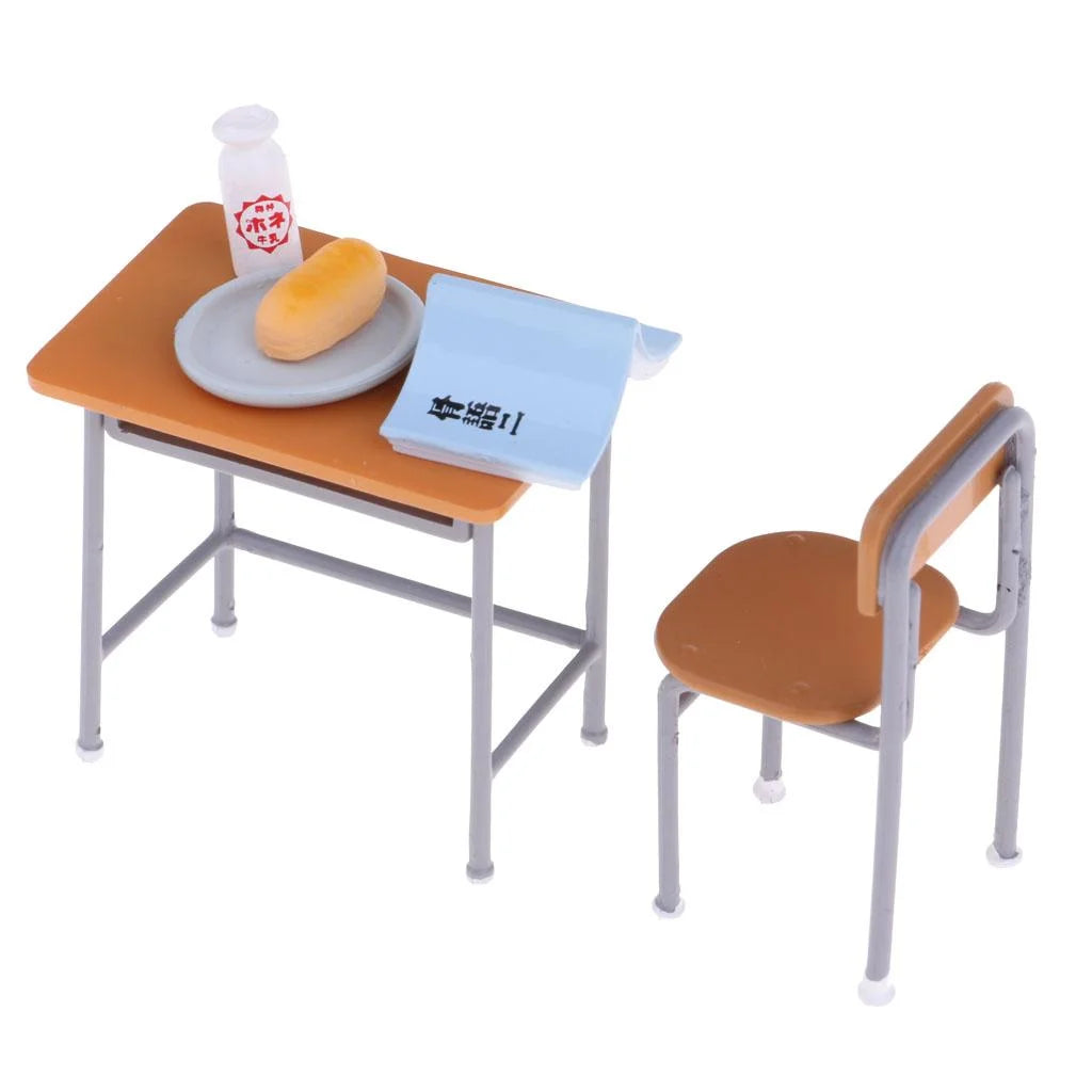 6 Pcs Metal Dollhouse Desk Chair Set D38058