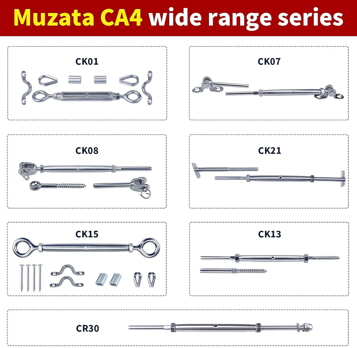 10 Set 1/8 Cable Railing Kit Hardware Heavy Duty Turnbuckle M5 Eye to Eye Stainless Steel I770756