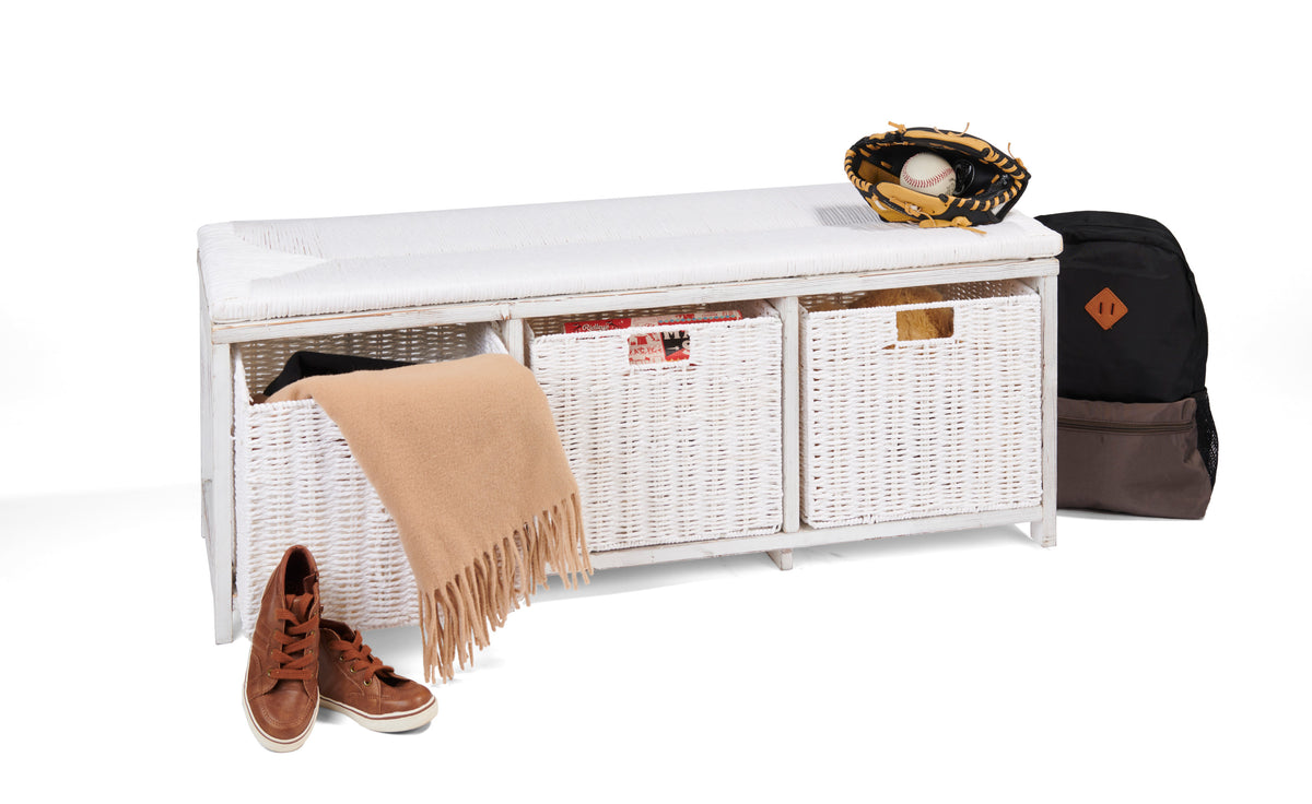 Brown Woven Top Storage Bench with Baskets L21741