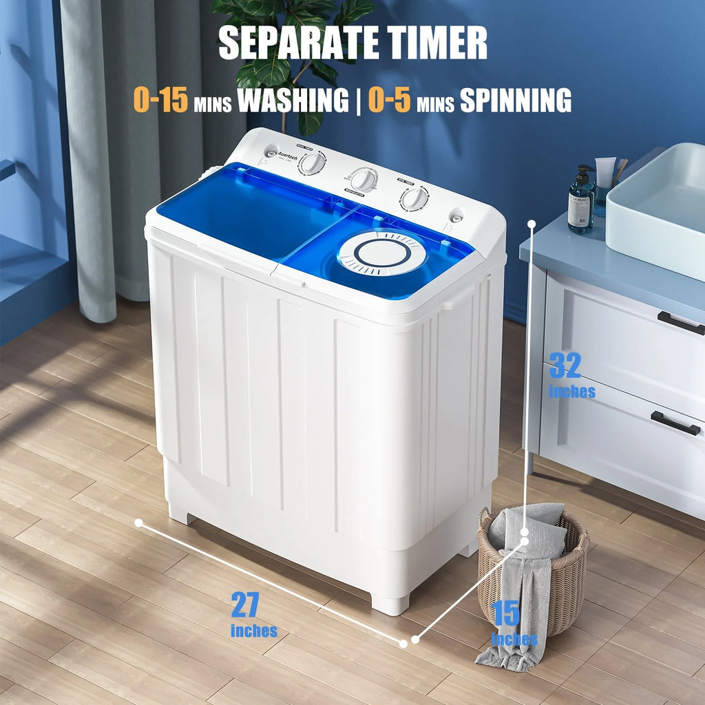 Portable 28lbs Twin Tub Compact Semi-Automatic Washer Spinner Combo A4395
