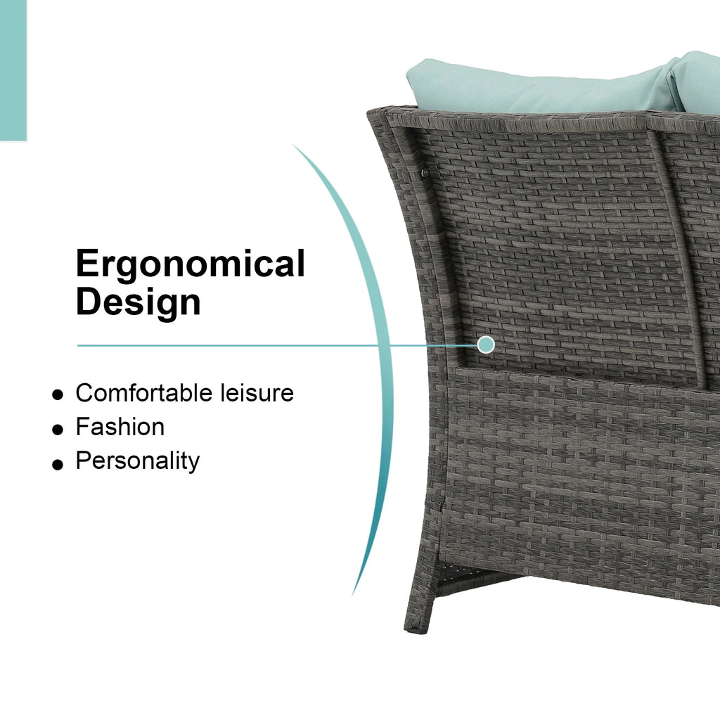Grey Rattan 2-Piece Outdoor Patio Furniture Set with Green Cushions Q1166