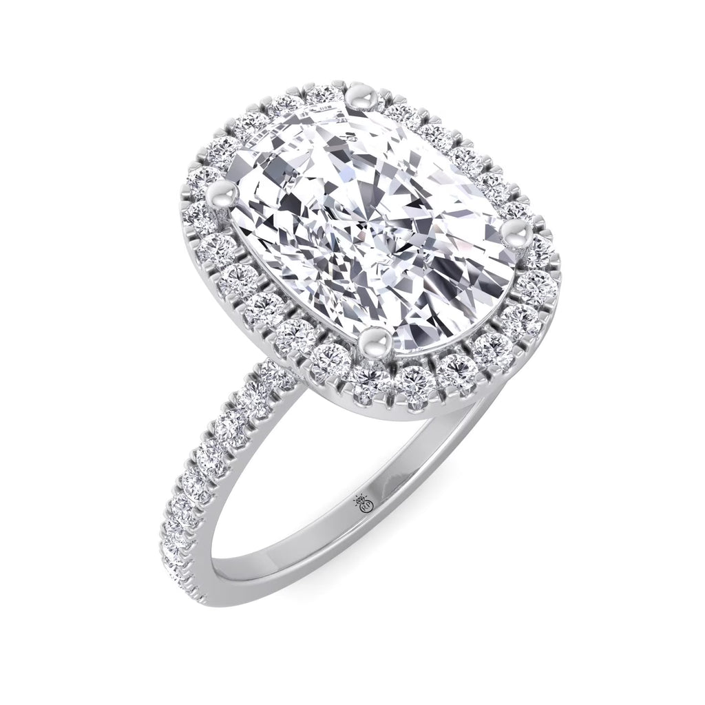 Moissanite Elongated Cushion Cut Halo Engagement Ring With Sidestones V12267