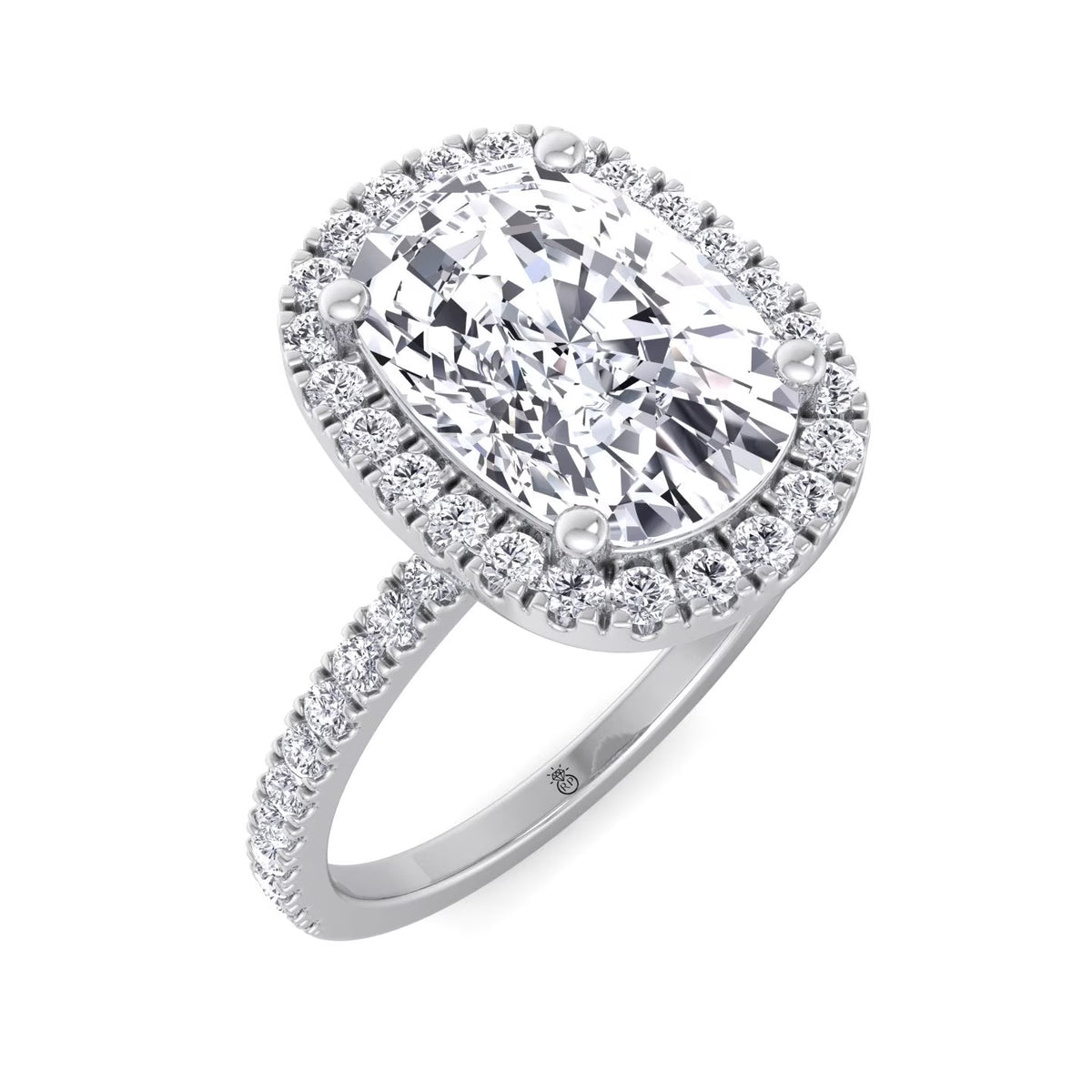 Moissanite Elongated Cushion Cut Halo Engagement Ring With Sidestones V12267