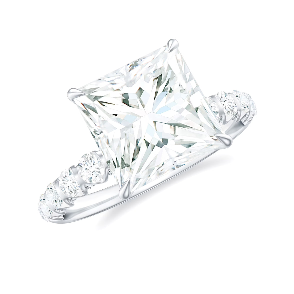Princess Cut Moissanite Solitaire Engagement Ring with Side Stones, 925 Sterling Silver E332