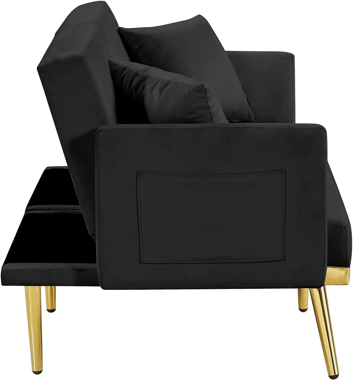 Black Convertible Futon Sofa Bed with Side Pocket O469