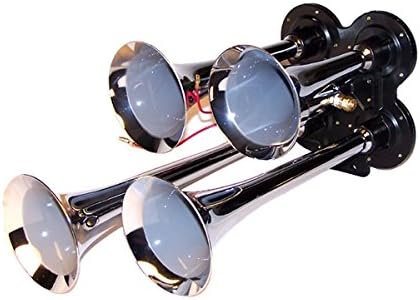 4 Trumpet Chrome Air Horn Kit with 110 PSI 12-Volt Air Compressor Tank W68400