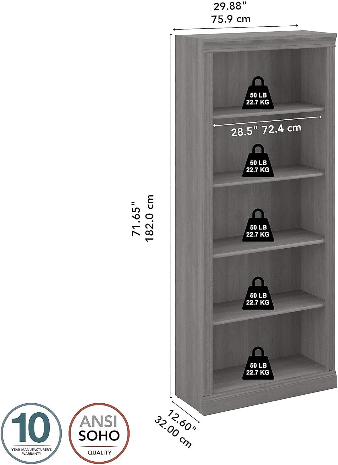 Modern Gray 5 Shelf Bookcase K83119