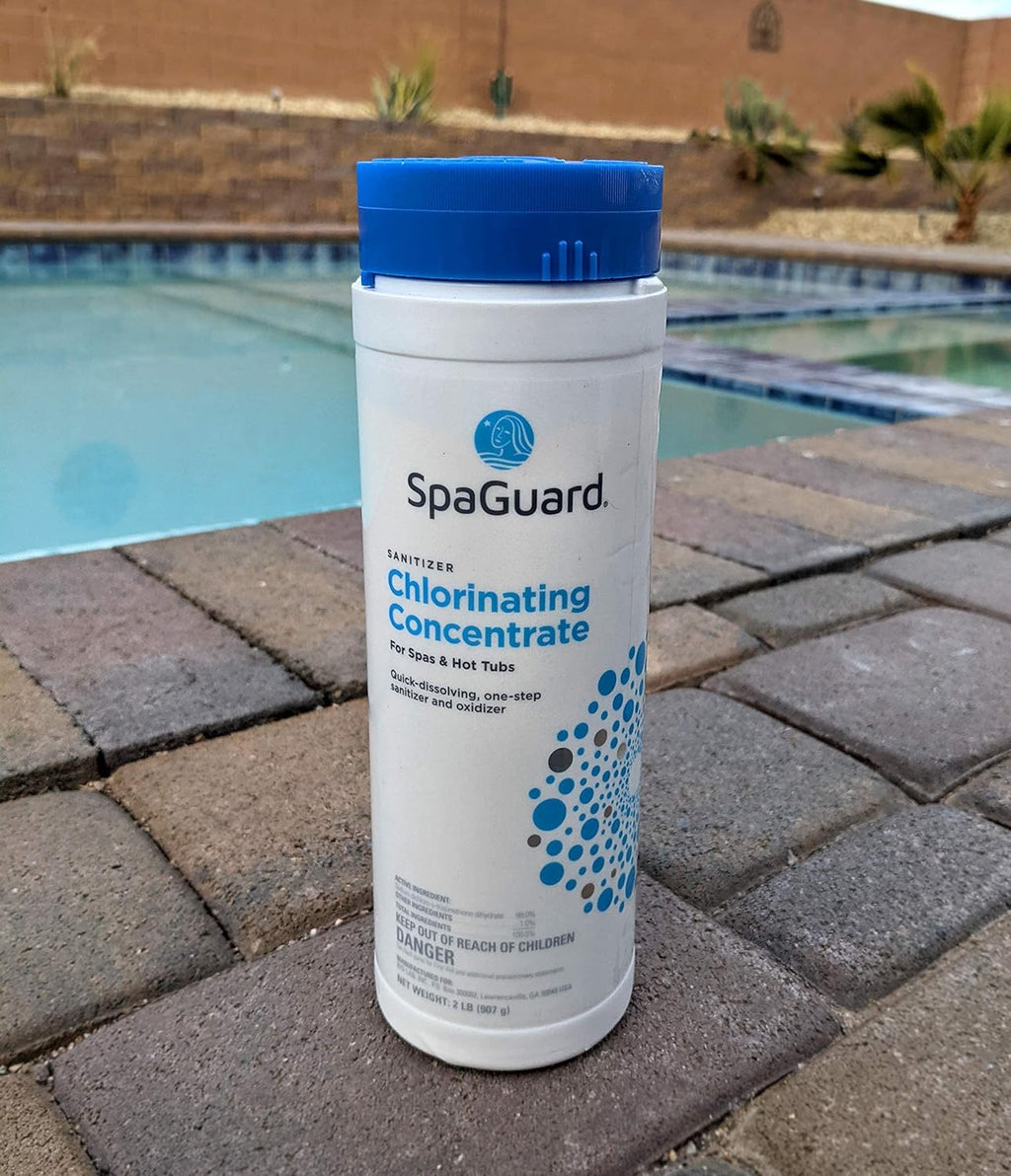 Hot Tub Chemical Bundle with Chlorine, Shock, Stain and Scale Control, Test Strips, Scum Absorber S45354