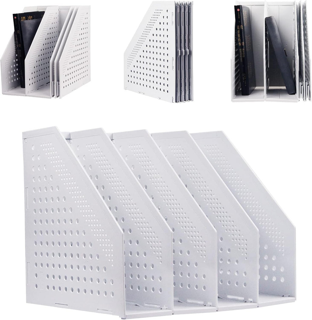 Gray 2Pcs Collapsible Magazine File Holder with 3 Vertical Compartments M4187