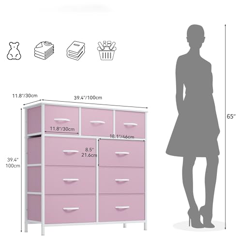 Pink 9 Drawer Fabric Storage Dresser U42725